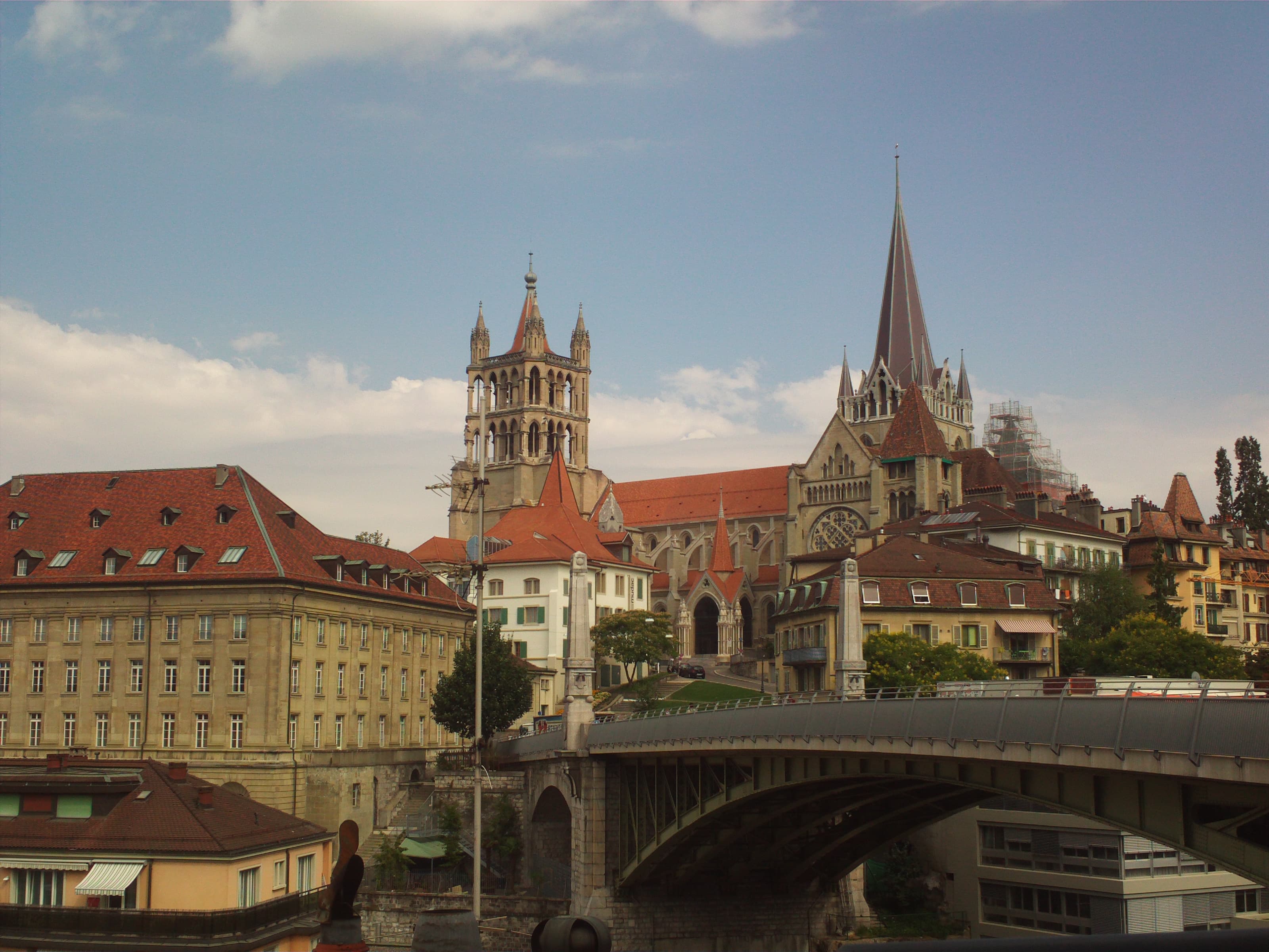 Lausanne and Lake Geneva view from the waterfront.