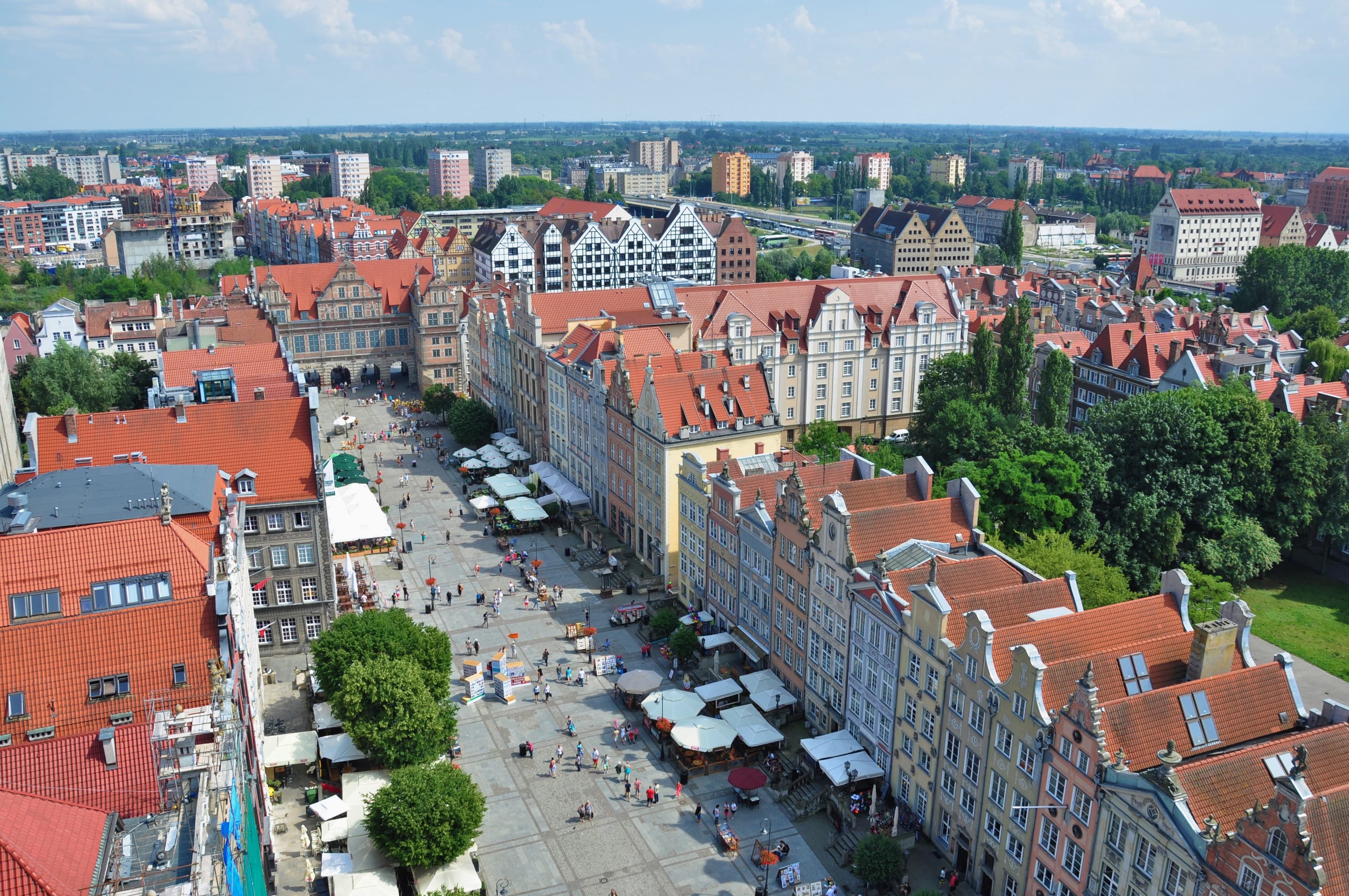 Historic Gdansk Long Market and colorful facades along the street.