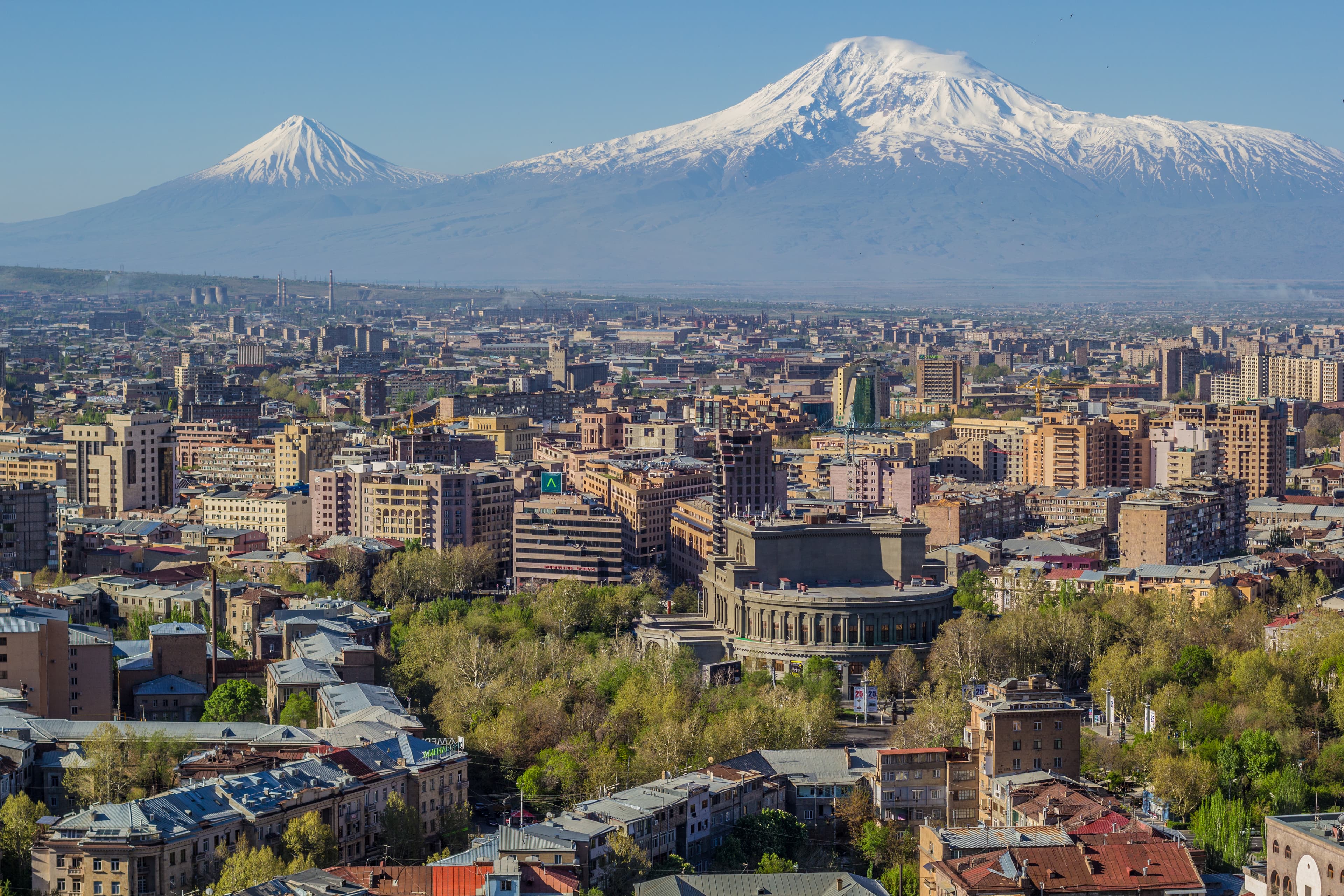 Yerevan skyline with Mount Ararat in the background.