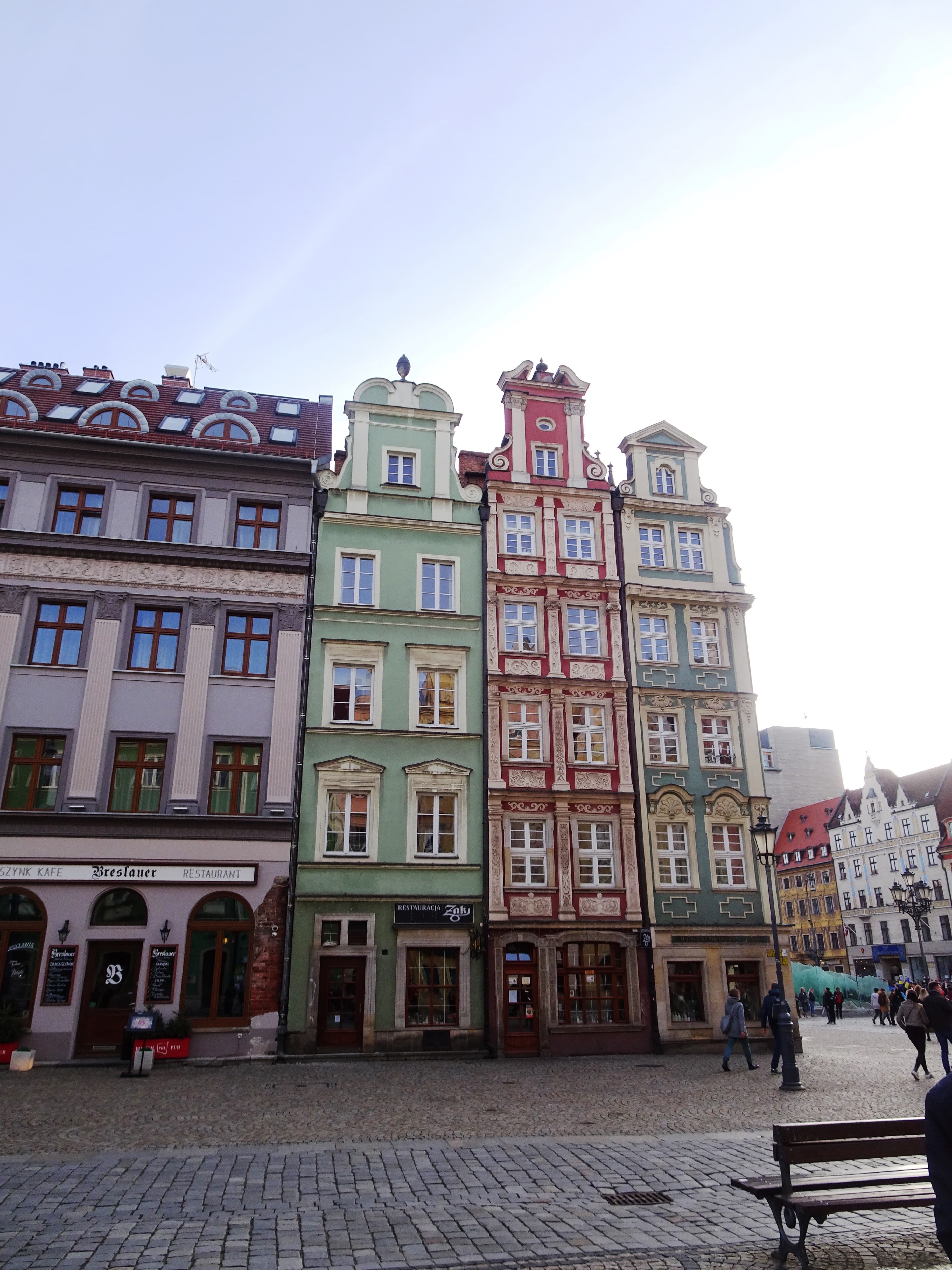 Wroclaw Market Square with colorful town hall and facades.