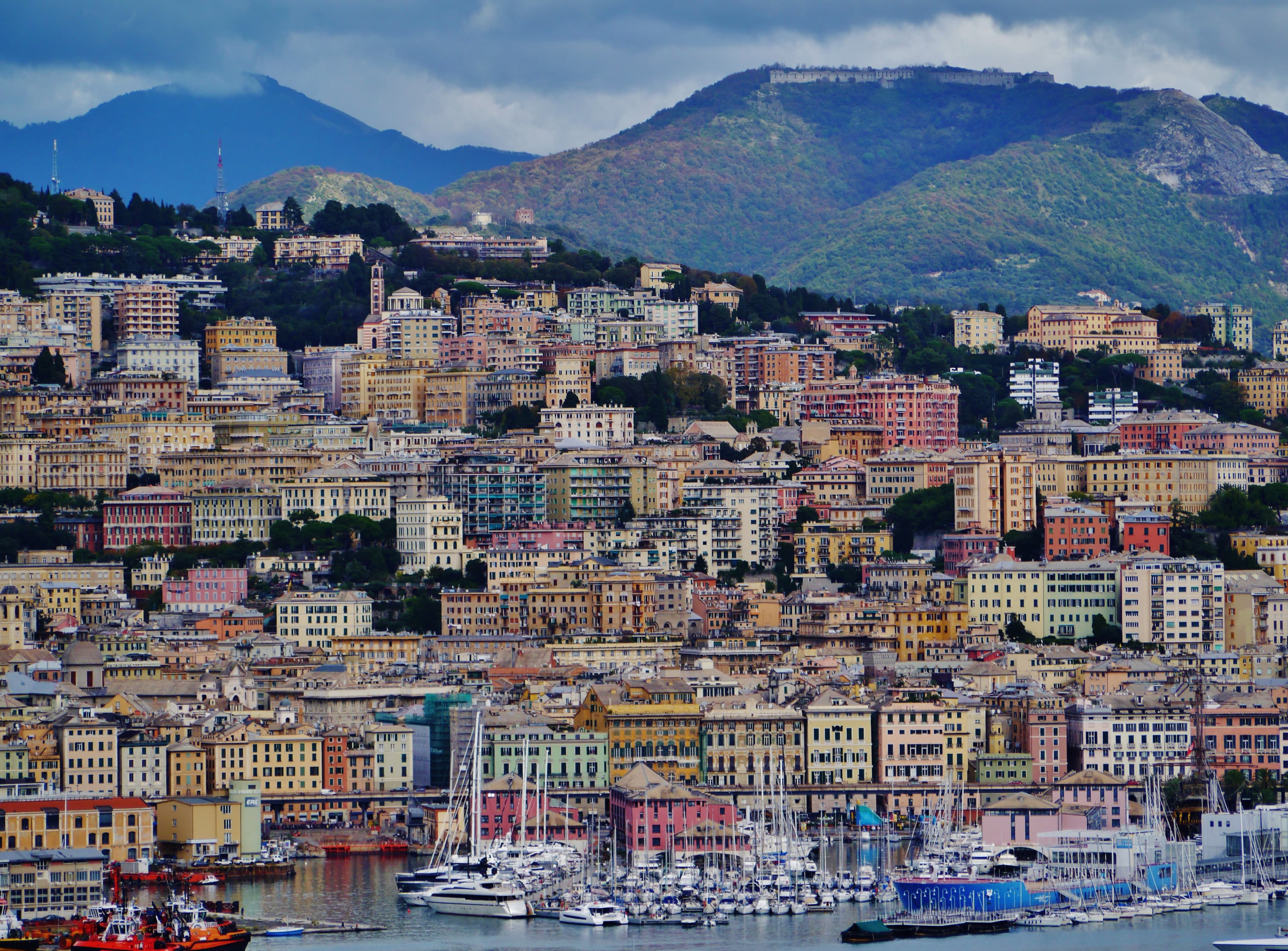 View from the Lanterna lighthouse over the port of Genoa, Italy.