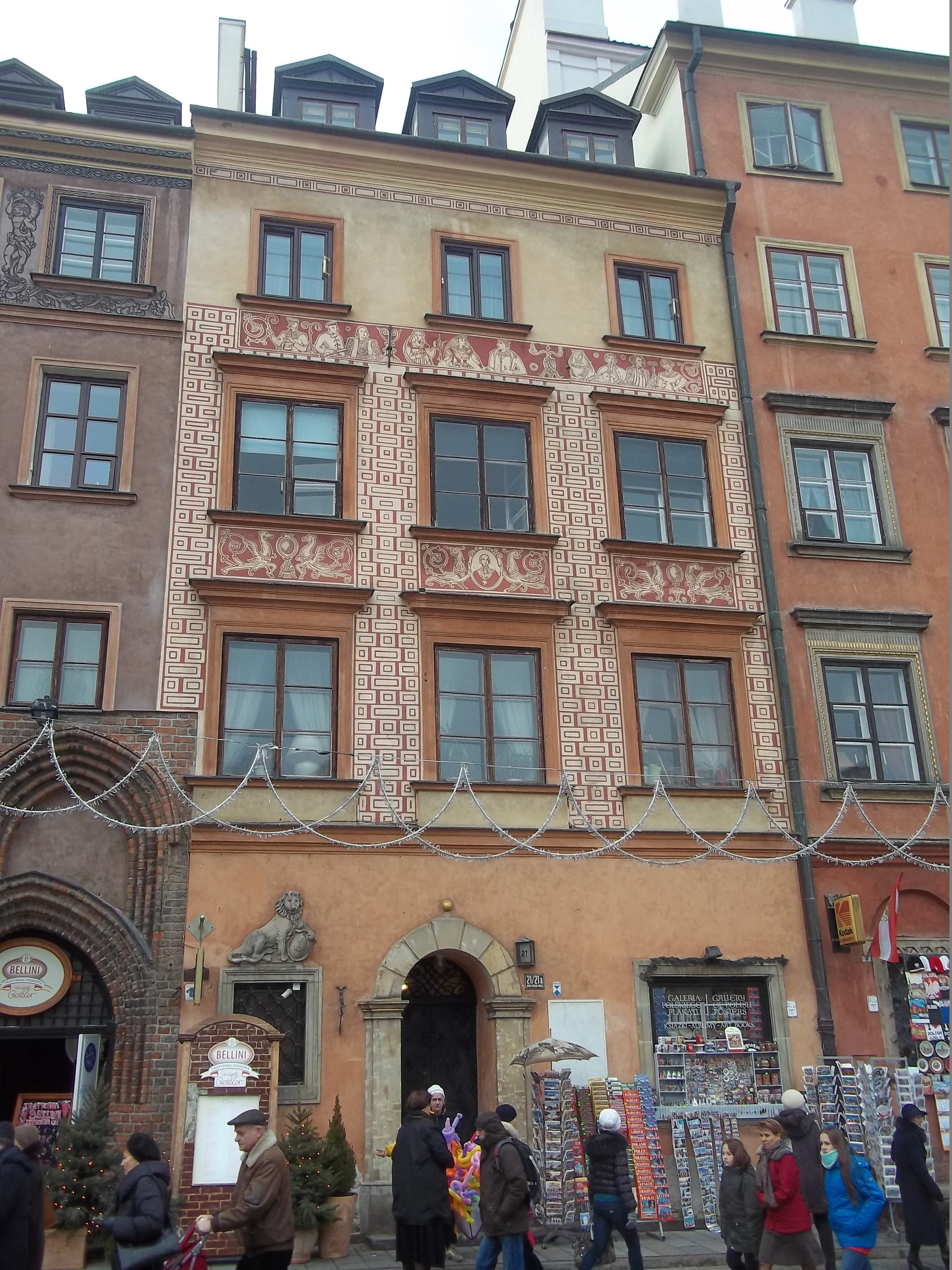 Colorful historic buildings in Warsaw Old Town Square.